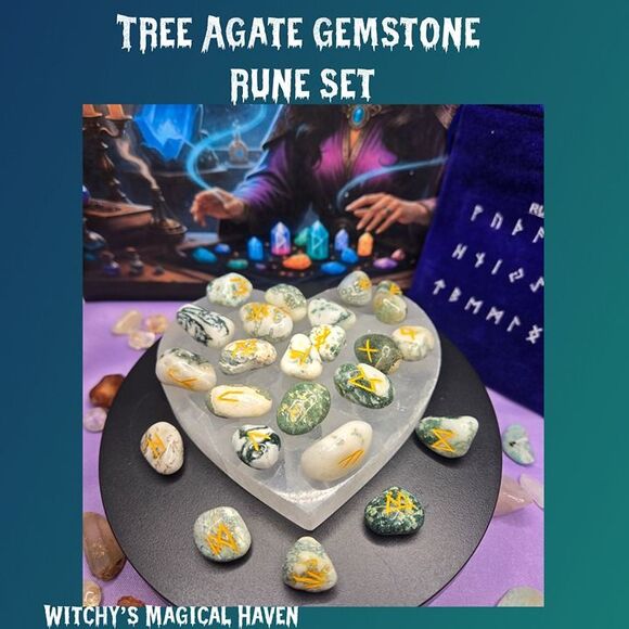 Tree Agate Gemstone Divination Rune Set - Picture 5 of 5